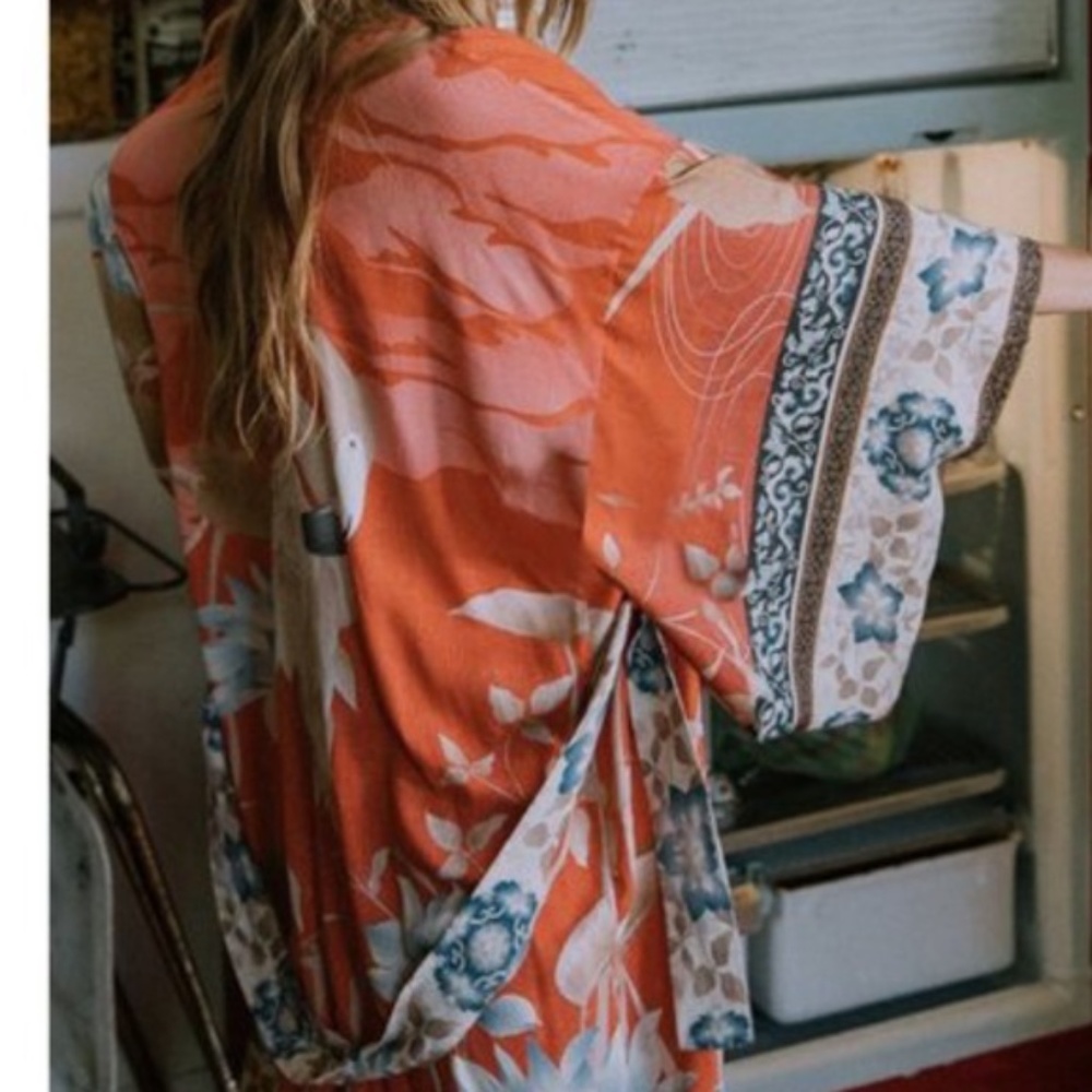 Boho Vibrant Floral Tropical Print Belted Kimono Cover up - Picture 5 of 7